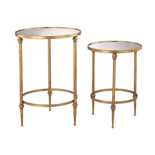 Atlas Lighting Alcazar 18in Accent Table Set of 2 | Transitional Antique Gold Metal and Mirror Glass | Living Room & Bedroom Side | Model TA11004-01S