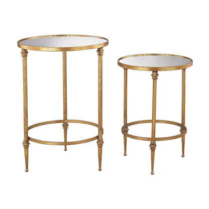 Atlas Lighting Alcazar 18in Accent Table Set of 2 | Transitional Antique Gold Metal and Mirror Glass | Living Room & Bedroom Side | Model TA11004-01S