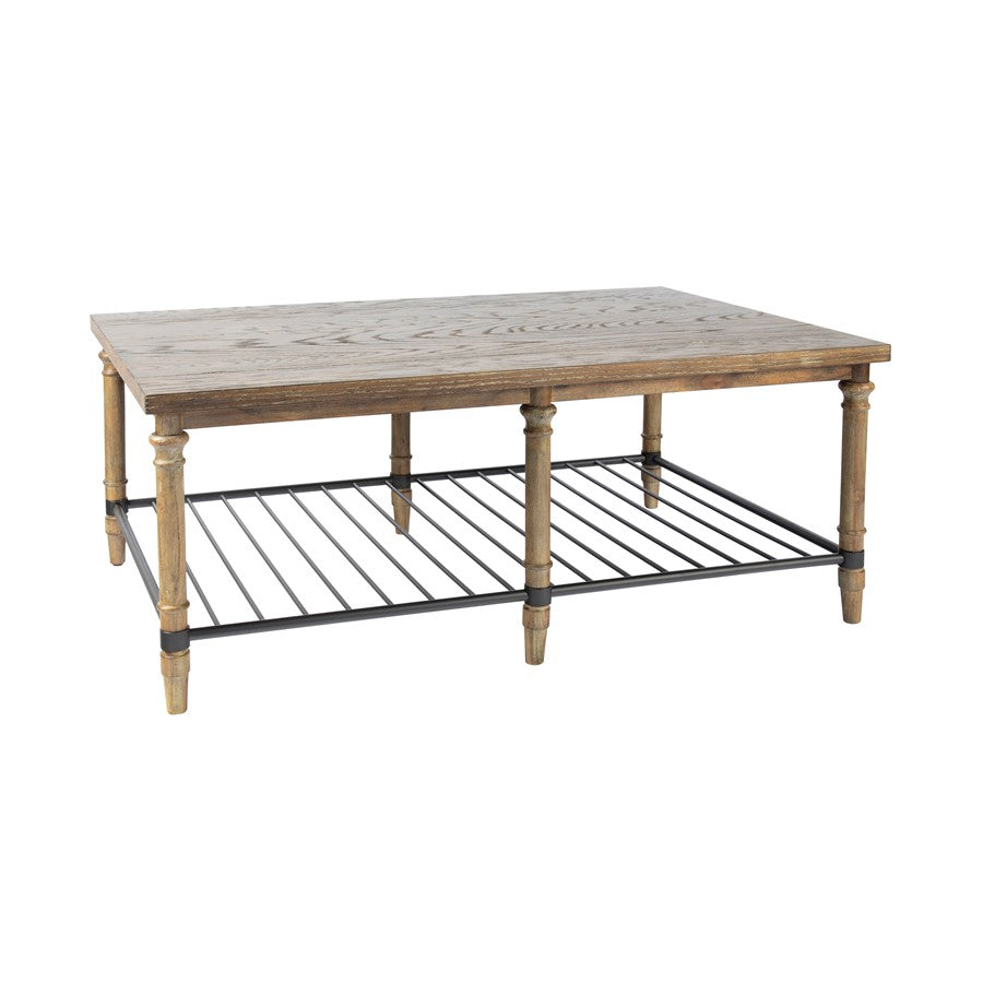 Atlas Lighting Beacon Hill 50in Rectangular Coffee Table | Rustic Natural Wood and Black Metal Shelf | Living Room & Family Room | Model TA11012-01