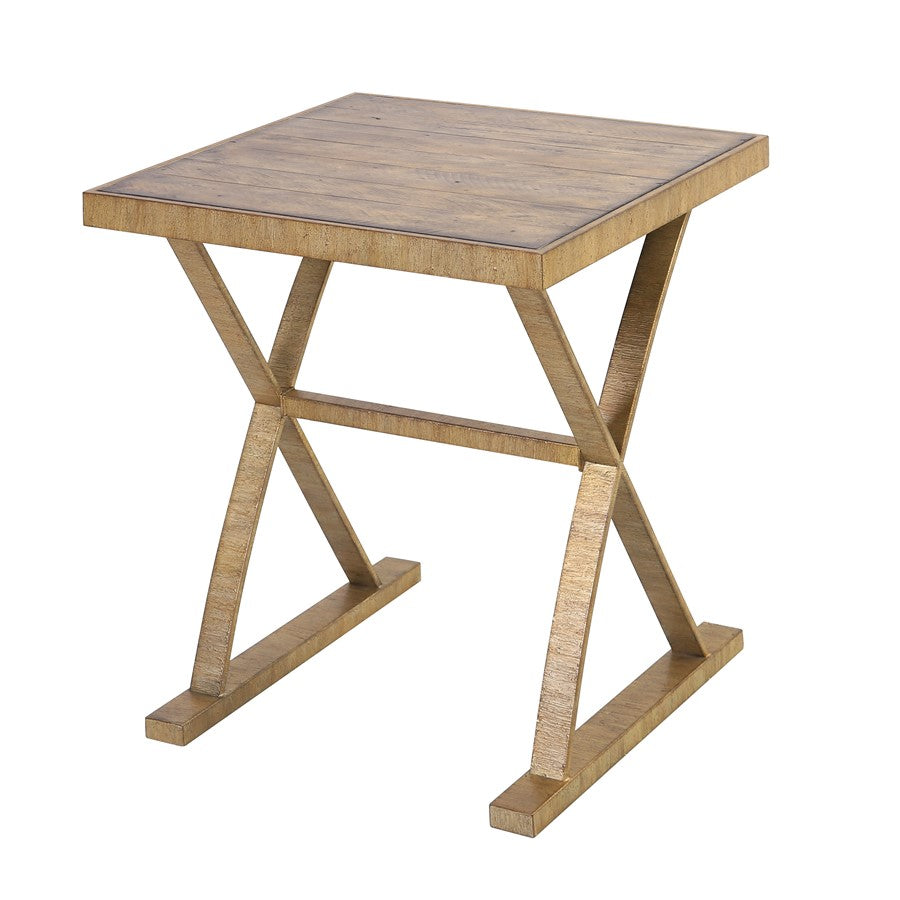 Atlas Lighting Better Ending 22in Round Accent Table | Aged Gold Metal and Natural Wood | Living Room & Bedroom Side Table | Model TA11013-01