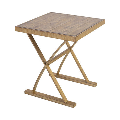 Atlas Lighting Better Ending 22in Round Accent Table | Aged Gold Metal and Natural Wood | Living Room & Bedroom Side Table | Model TA11013-01