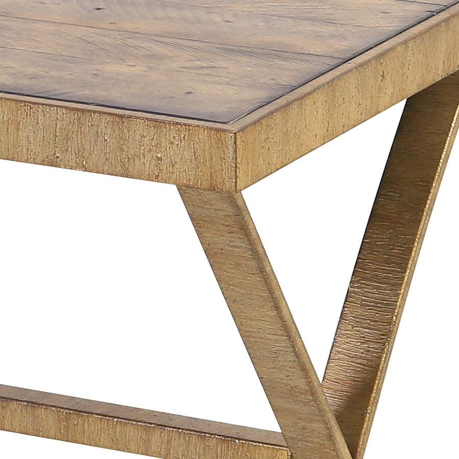 Atlas Lighting Better Ending 22in Round Accent Table | Aged Gold Metal and Natural Wood | Living Room & Bedroom Side Table | Model TA11013-01