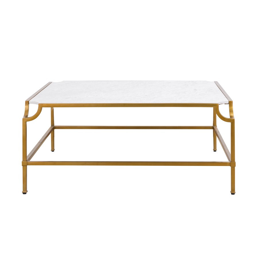 Atlas Lighting Blain 42in Square Coffee Table | Antique Brass Metal Frame and White Marble Top | Contemporary Living Room | Model TA11017-01