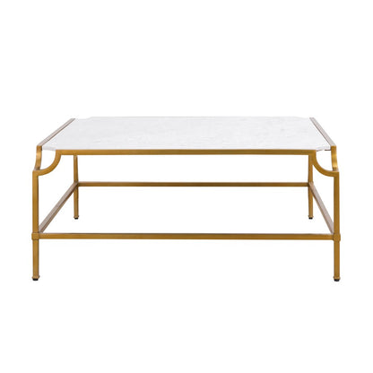Atlas Lighting Blain 42in Square Coffee Table | Antique Brass Metal Frame and White Marble Top | Contemporary Living Room | Model TA11017-01