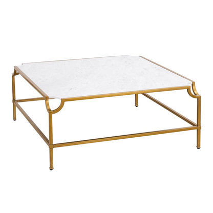 Atlas Lighting Blain 42in Square Coffee Table | Antique Brass Metal Frame and White Marble Top | Contemporary Living Room | Model TA11017-01