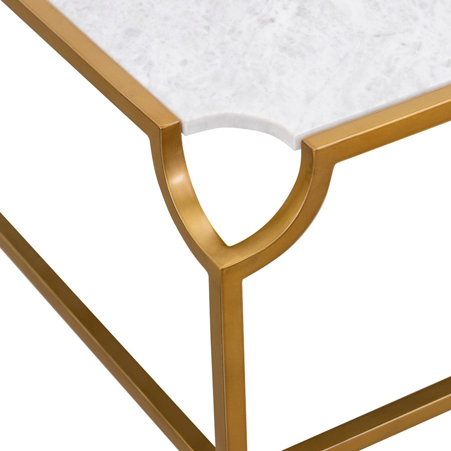 Atlas Lighting Blain 42in Square Coffee Table | Antique Brass Metal Frame and White Marble Top | Contemporary Living Room | Model TA11017-01