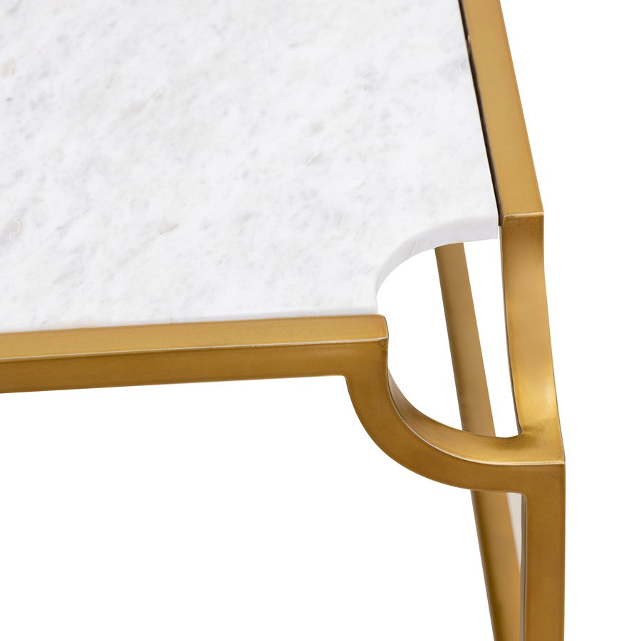 Atlas Lighting Blain 42in Square Coffee Table | Antique Brass Metal Frame and White Marble Top | Contemporary Living Room | Model TA11017-01