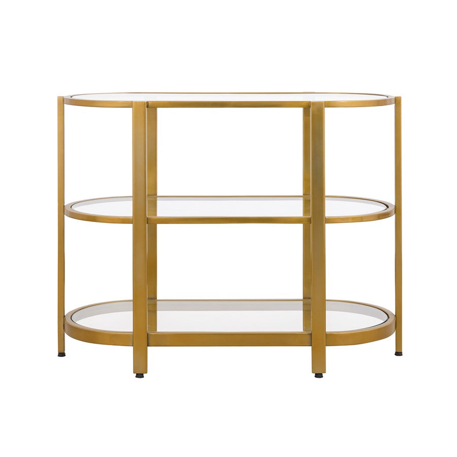 Atlas Lighting Blain 40in Oval Console Table | Antique Brass Metal Frame and Clear Glass Shelves | Entryway & Dining Room Display | Model TA11018-01