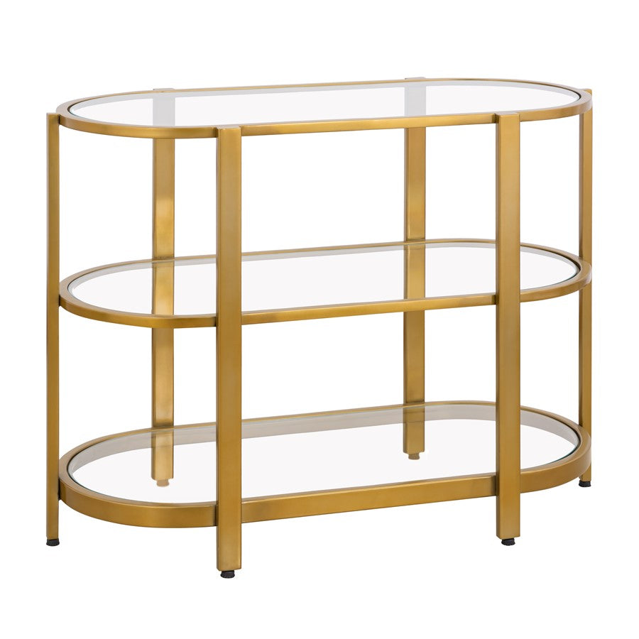 Atlas Lighting Blain 40in Oval Console Table | Antique Brass Metal Frame and Clear Glass Shelves | Entryway & Dining Room Display | Model TA11018-01