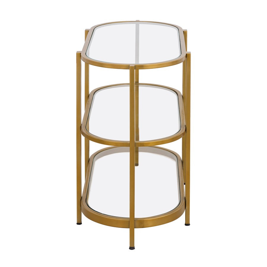 Atlas Lighting Blain 40in Oval Console Table | Antique Brass Metal Frame and Clear Glass Shelves | Entryway & Dining Room Display | Model TA11018-01