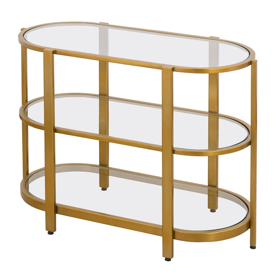 Atlas Lighting Blain 40in Oval Console Table | Antique Brass Metal Frame and Clear Glass Shelves | Entryway & Dining Room Display | Model TA11018-01