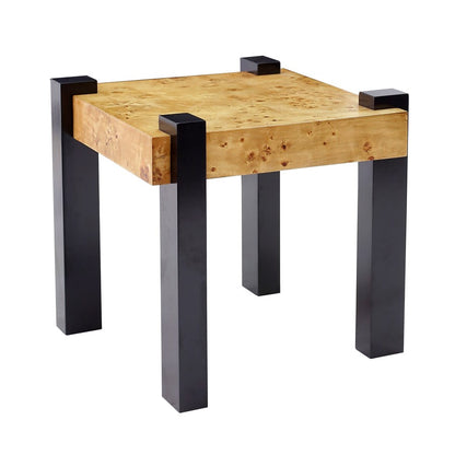 Atlas Lighting Bromo 24in Square Accent Table | Modern Natural Burl Wood Top with Black Legs | Living Room & Bedroom Side Table | Model TA11024-01