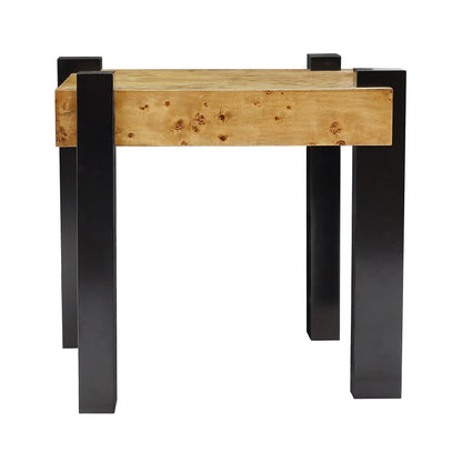 Atlas Lighting Bromo 24in Square Accent Table | Modern Natural Burl Wood Top with Black Legs | Living Room & Bedroom Side Table | Model TA11024-01