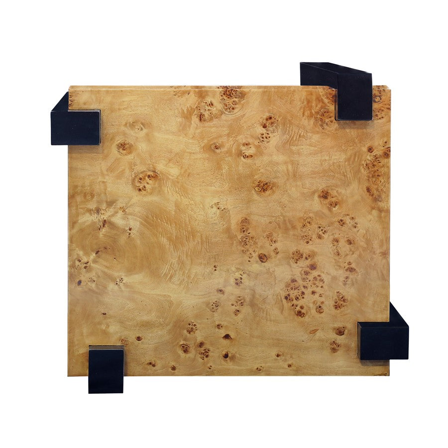 Atlas Lighting Bromo 24in Square Accent Table | Modern Natural Burl Wood Top with Black Legs | Living Room & Bedroom Side Table | Model TA11024-01