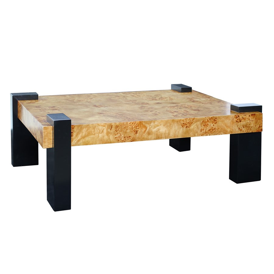 Atlas Lighting Bromo 48in Rectangular Coffee Table | Modern Natural Burl Wood Top with Black Legs | Living Room Center Table | Model TA11025-01