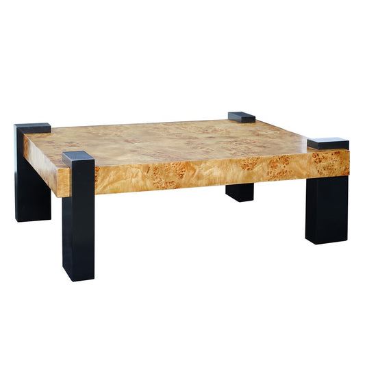 Atlas Lighting Bromo 48in Rectangular Coffee Table | Modern Natural Burl Wood Top with Black Legs | Living Room Center Table | Model TA11025-01
