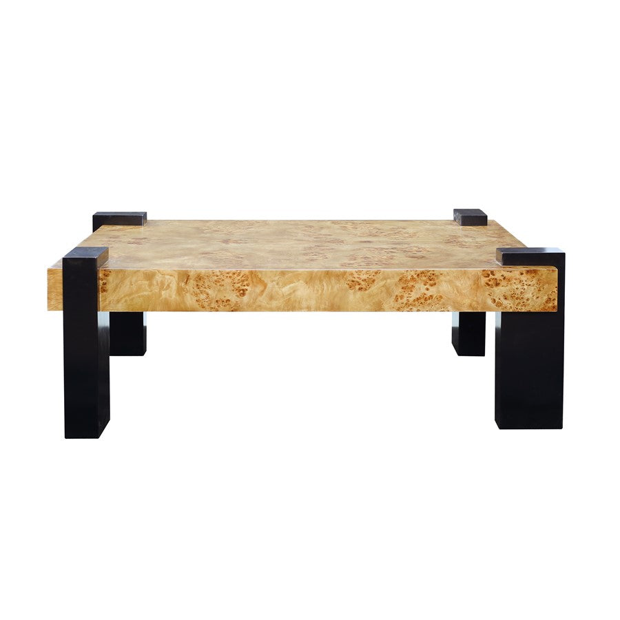 Atlas Lighting Bromo 48in Rectangular Coffee Table | Modern Natural Burl Wood Top with Black Legs | Living Room Center Table | Model TA11025-01