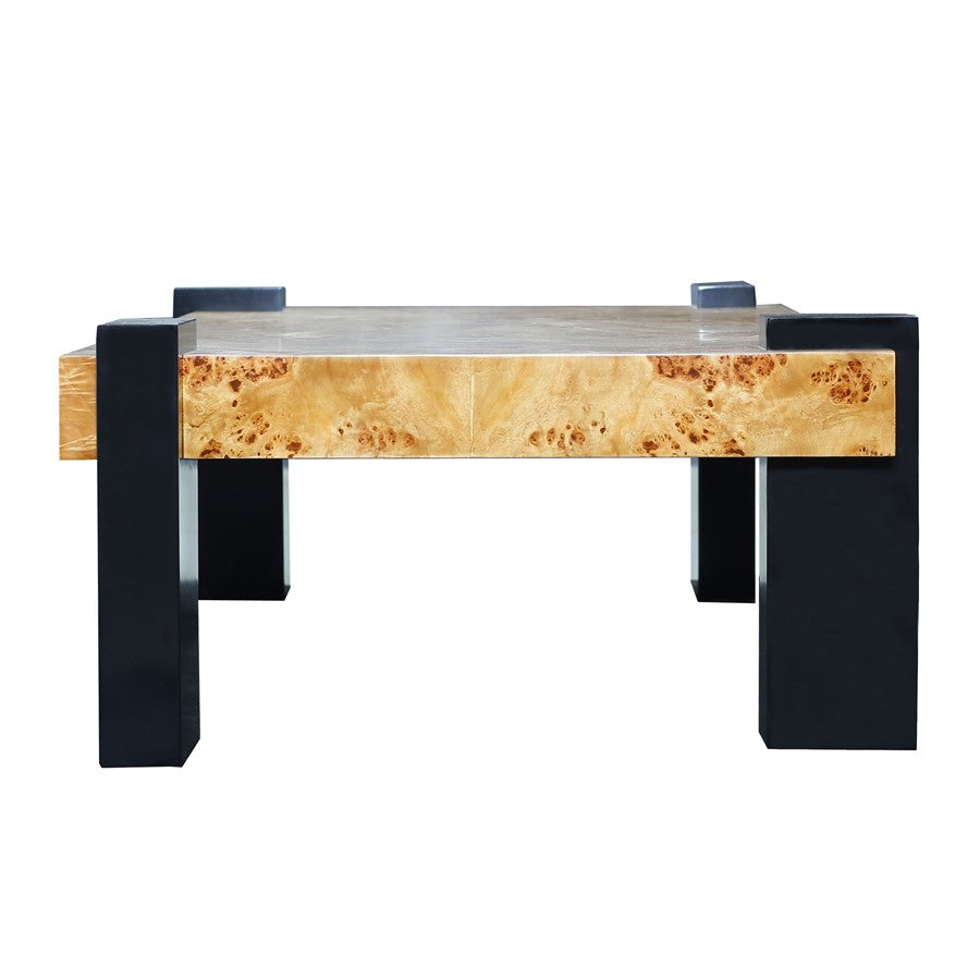 Atlas Lighting Bromo 48in Rectangular Coffee Table | Modern Natural Burl Wood Top with Black Legs | Living Room Center Table | Model TA11025-01
