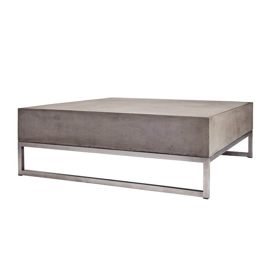Atlas Bulwark 34in Coffee Table | Polished Concrete and Silver Metal Transitional | Living Room & Lounge Centerpiece | Model TA11029-01