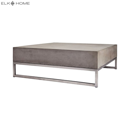 Atlas Bulwark 34in Coffee Table | Polished Concrete and Silver Metal Transitional | Living Room & Lounge Centerpiece | Model TA11029-01