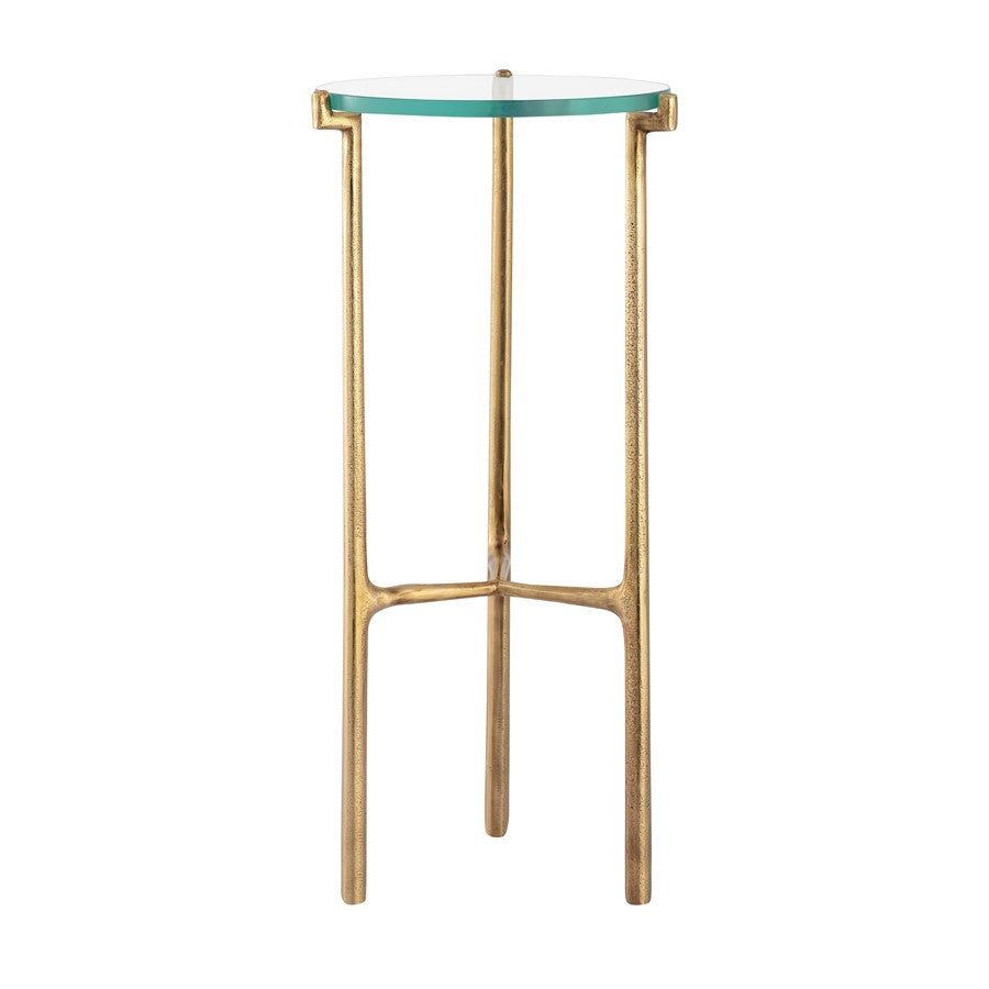 Atlas Bump Out 9in Accent Table | Aged Brass Metal and Clear Glass Transitional | Living Room & Bedroom Drinks Table | Model TA11030-01