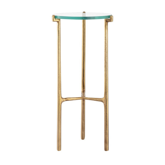 Atlas Bump Out 9in Accent Table | Aged Brass Metal and Clear Glass Transitional | Living Room & Bedroom Drinks Table | Model TA11030-01