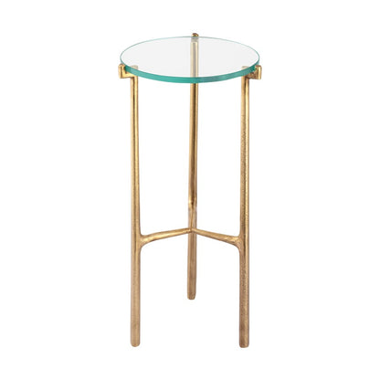 Atlas Bump Out 9in Accent Table | Aged Brass Metal and Clear Glass Transitional | Living Room & Bedroom Drinks Table | Model TA11030-01