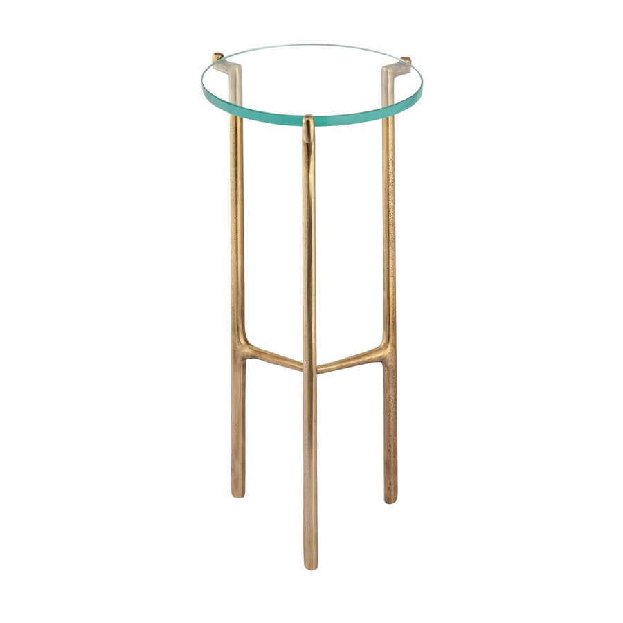 Atlas Bump Out 9in Accent Table | Aged Brass Metal and Clear Glass Transitional | Living Room & Bedroom Drinks Table | Model TA11030-01