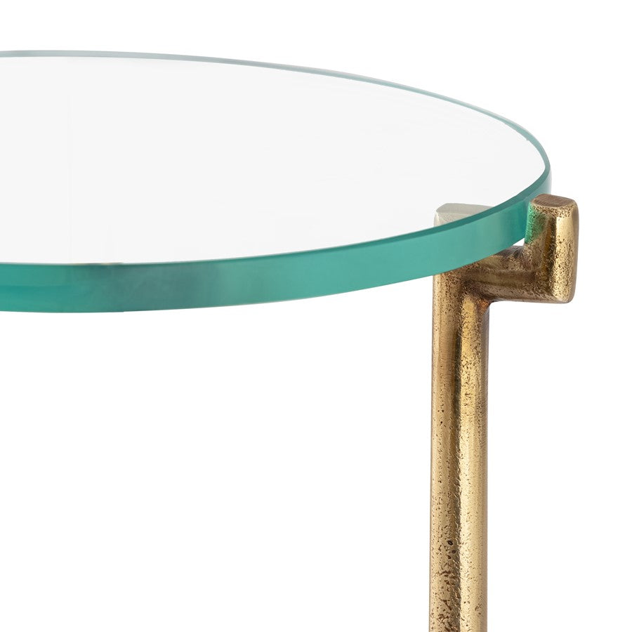 Atlas Bump Out 9in Accent Table | Aged Brass Metal and Clear Glass Transitional | Living Room & Bedroom Drinks Table | Model TA11030-01