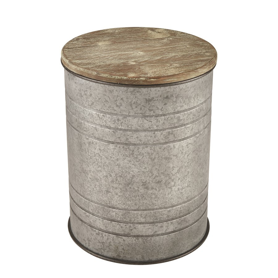 Atlas Cannes 16in Accent Table | Galvanized Metal and Natural Wood Transitional | Patio & Entryway Storage Stool | 16 x 16 x 21 in | Model TA11033-01