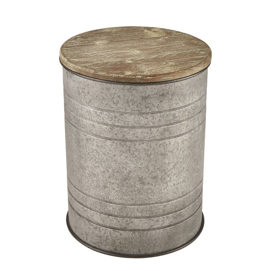 Atlas Cannes 16in Accent Table | Galvanized Metal and Natural Wood Transitional | Patio & Entryway Storage Stool | 16 x 16 x 21 in | Model TA11033-01
