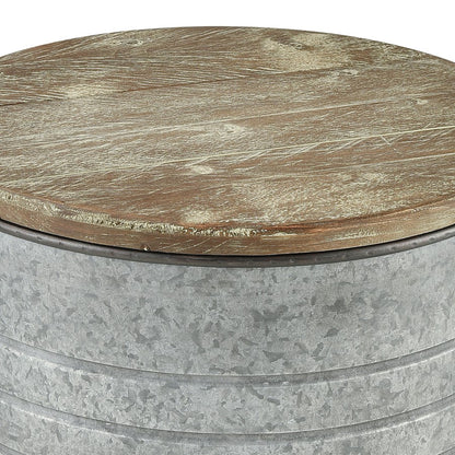 Atlas Cannes 16in Accent Table | Galvanized Metal and Natural Wood Transitional | Patio & Entryway Storage Stool | 16 x 16 x 21 in | Model TA11033-01