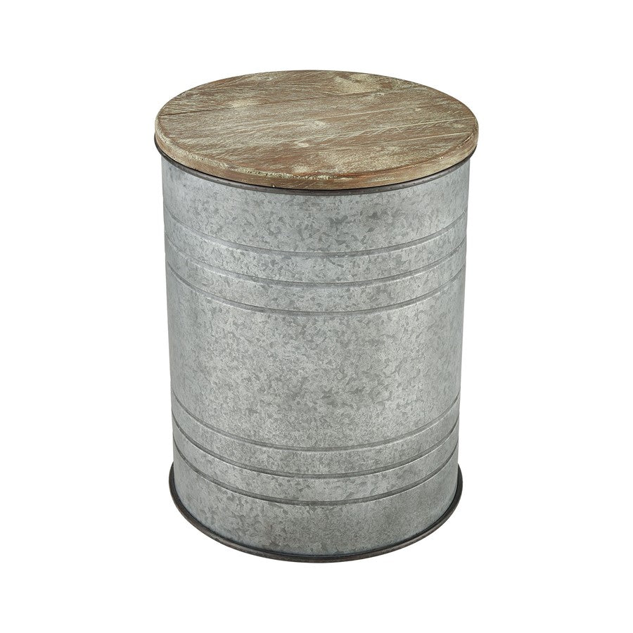 Atlas Cannes 16in Accent Table | Galvanized Metal and Natural Wood Transitional | Patio & Entryway Storage Stool | 16 x 16 x 21 in | Model TA11033-01