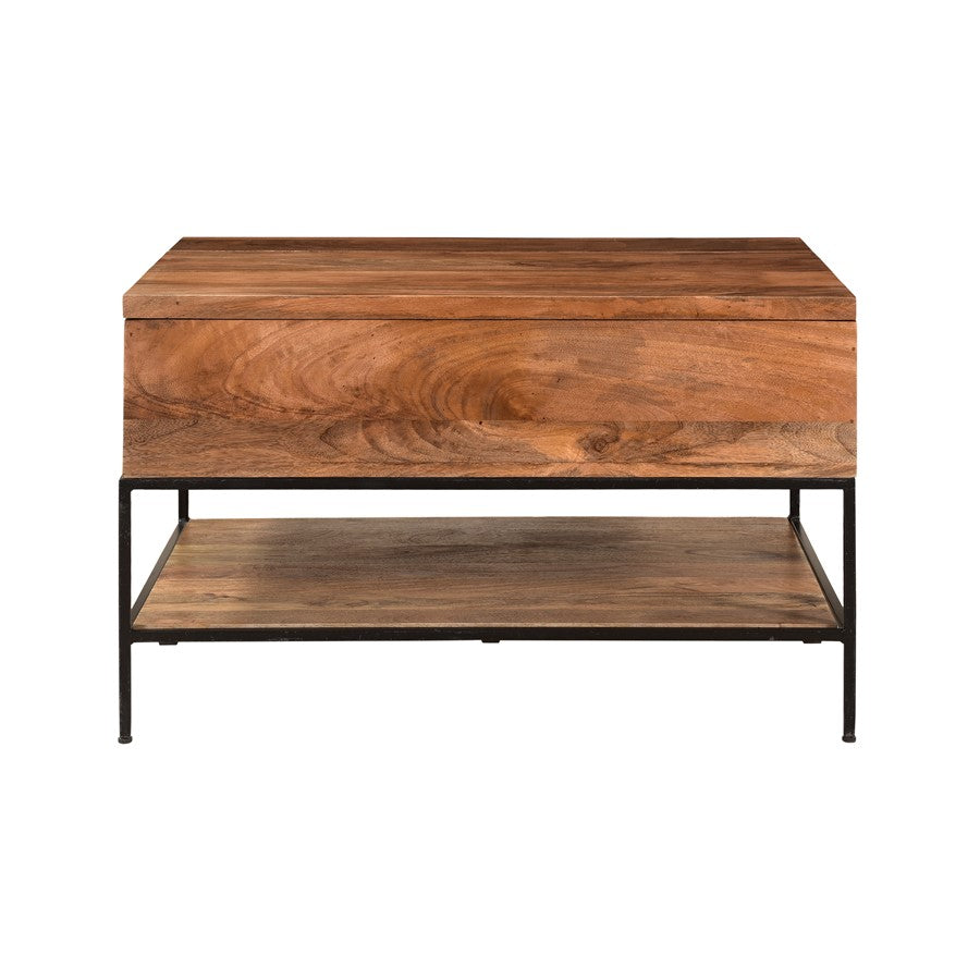 Atlas Lighting Carey Coffee Table 30in | Transitional Natural Mango Wood and Black Metal | Living Room Storage Coffee Table | Model TA11035-01