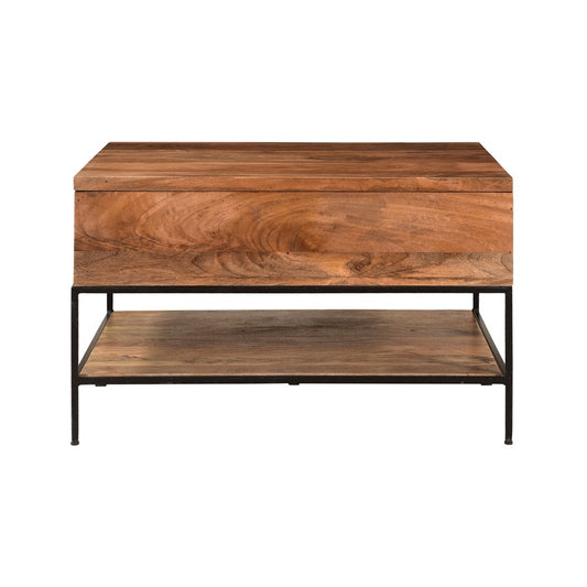 Atlas Lighting Carey Coffee Table 30in | Transitional Natural Mango Wood and Black Metal | Living Room Storage Coffee Table | Model TA11035-01