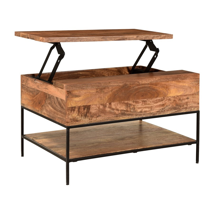 Atlas Lighting Carey Coffee Table 30in | Transitional Natural Mango Wood and Black Metal | Living Room Storage Coffee Table | Model TA11035-01