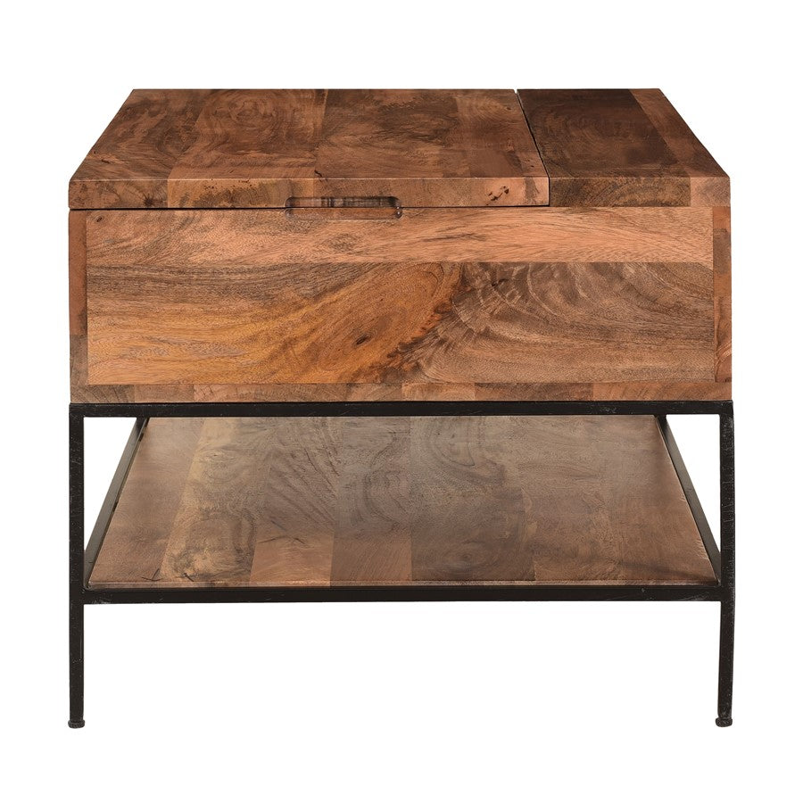 Atlas Lighting Carey Coffee Table 30in | Transitional Natural Mango Wood and Black Metal | Living Room Storage Coffee Table | Model TA11035-01