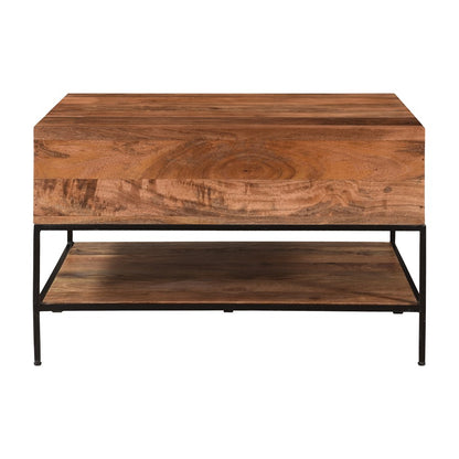 Atlas Lighting Carey Coffee Table 30in | Transitional Natural Mango Wood and Black Metal | Living Room Storage Coffee Table | Model TA11035-01