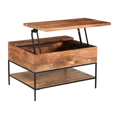 Atlas Lighting Carey Coffee Table 30in | Transitional Natural Mango Wood and Black Metal | Living Room Storage Coffee Table | Model TA11035-01