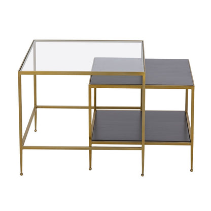 Atlas Lighting Carrick 23in Nesting Table Set of 2 | Transitional Dark Mahogany Wood and Brass Metal | Living Room & Bedroom | Model TA11038-01S