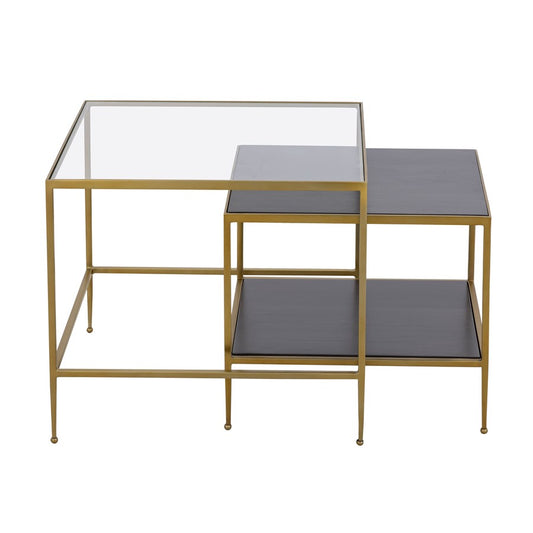 Atlas Lighting Carrick 23in Nesting Table Set of 2 | Transitional Dark Mahogany Wood and Brass Metal | Living Room & Bedroom | Model TA11038-01S