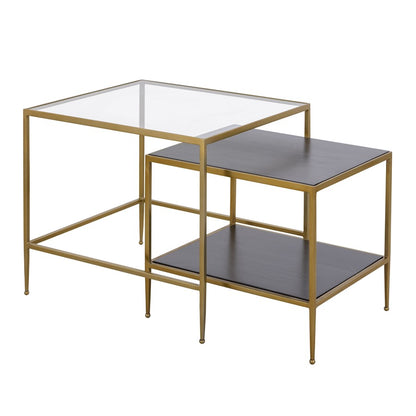 Atlas Lighting Carrick 23in Nesting Table Set of 2 | Transitional Dark Mahogany Wood and Brass Metal | Living Room & Bedroom | Model TA11038-01S