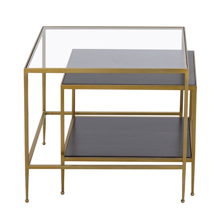 Atlas Lighting Carrick 23in Nesting Table Set of 2 | Transitional Dark Mahogany Wood and Brass Metal | Living Room & Bedroom | Model TA11038-01S
