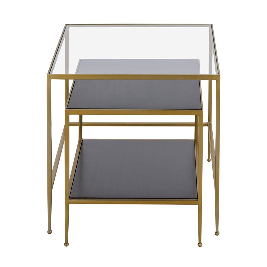 Atlas Lighting Carrick 23in Nesting Table Set of 2 | Transitional Dark Mahogany Wood and Brass Metal | Living Room & Bedroom | Model TA11038-01S