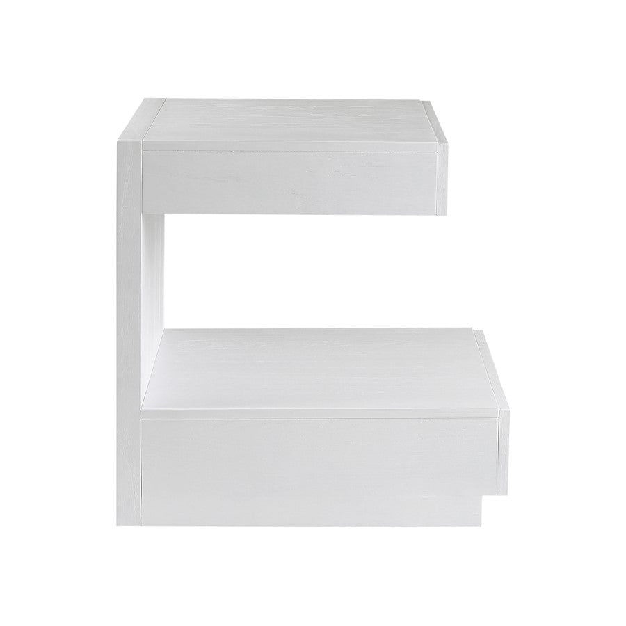 Atlas Lighting Checkmate 22in Accent Table | Modern White Wood with Drawer & Shelf | Living Room & Bedroom Side Table | Model TA11040-01