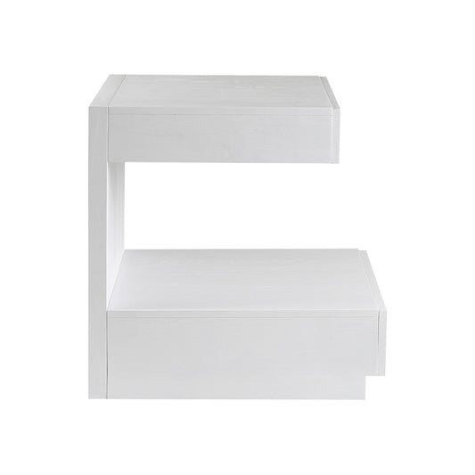 Atlas Lighting Checkmate 22in Accent Table | Modern White Wood with Drawer & Shelf | Living Room & Bedroom Side Table | Model TA11040-01