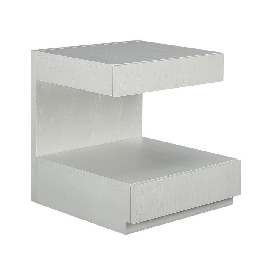 Atlas Lighting Checkmate 22in Accent Table | Modern White Wood with Drawer & Shelf | Living Room & Bedroom Side Table | Model TA11040-01
