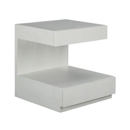 Atlas Lighting Checkmate 22in Accent Table | Modern White Wood with Drawer & Shelf | Living Room & Bedroom Side Table | Model TA11040-01