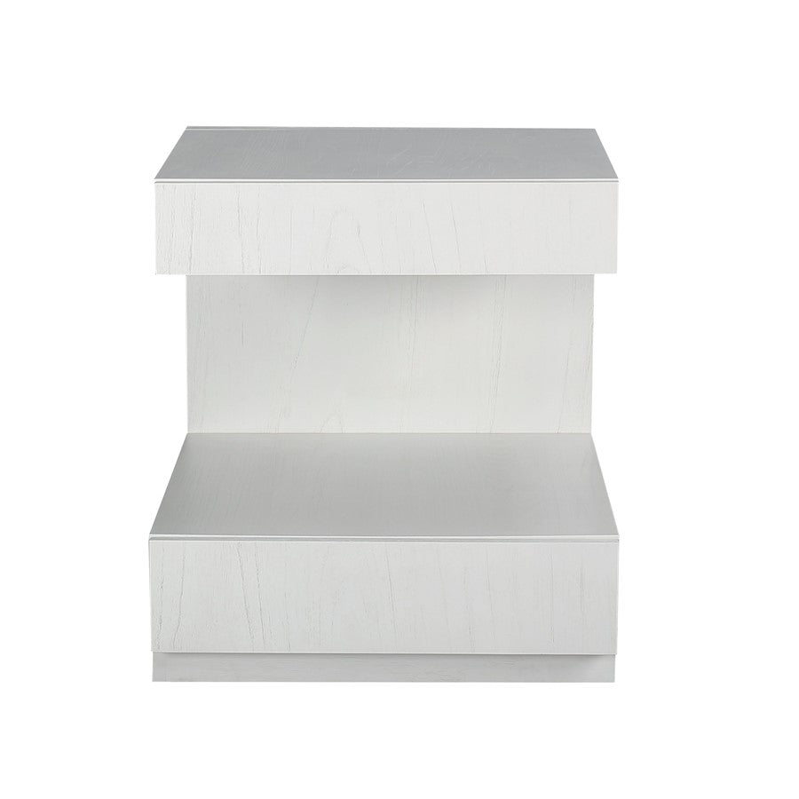 Atlas Lighting Checkmate 22in Accent Table | Modern White Wood with Drawer & Shelf | Living Room & Bedroom Side Table | Model TA11040-01
