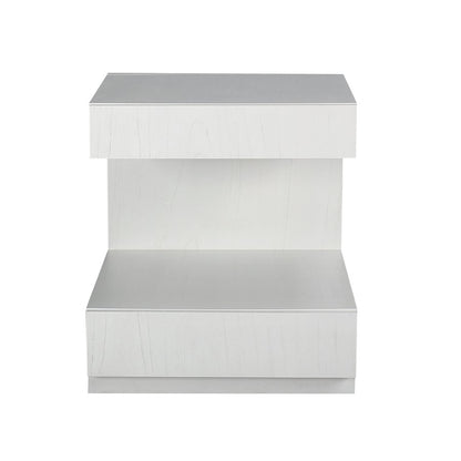 Atlas Lighting Checkmate 22in Accent Table | Modern White Wood with Drawer & Shelf | Living Room & Bedroom Side Table | Model TA11040-01